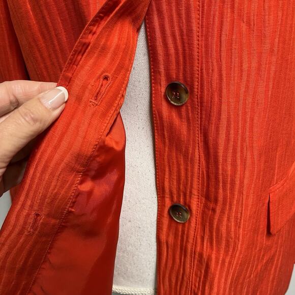 Jones New York Collection Blazer Jacket size 12 Coral Stripe Linen Silk Career - Picture 5 of 9